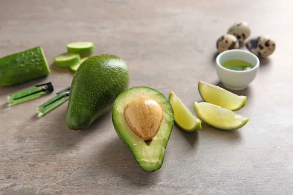 Avocado Ingredients Natural Homemade Cosmetics Table — Stock Photo, Image