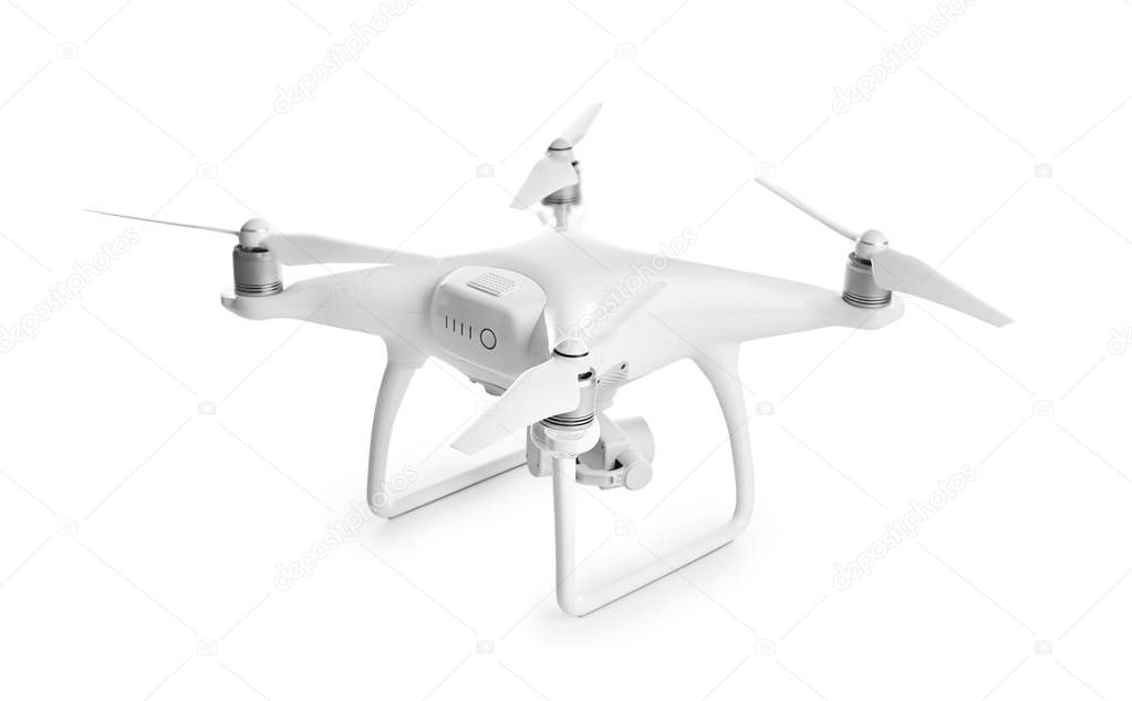 Modern quadcopter on white background
