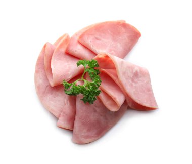 Delicious dilimlenmiş ve jambon beyaz arka plan üzerinde haddelenmiş
