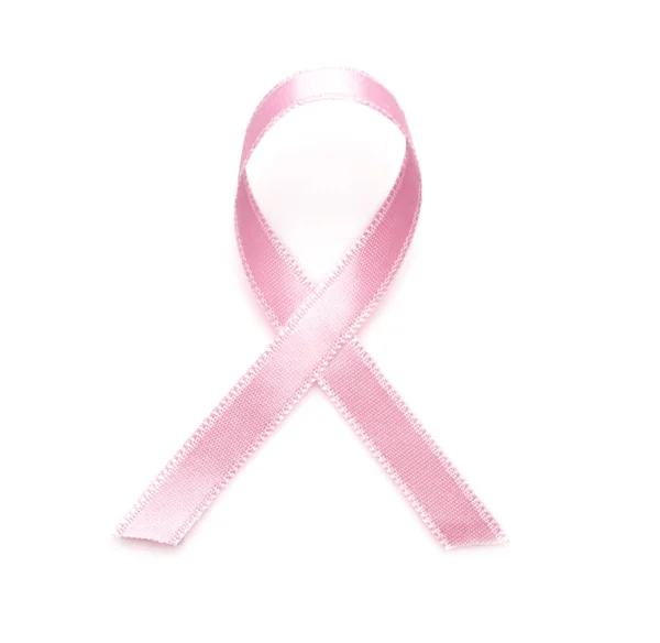 白色背景的粉红缎带 乳腺癌概念 — 图库照片