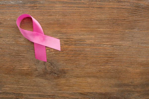 Cinta Rosa Sobre Fondo Madera Concepto Cáncer Mama — Foto de Stock