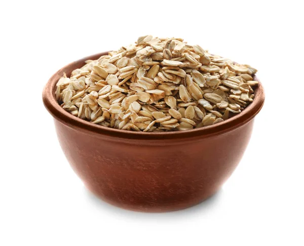 Bowl Raw Oatmeal White Background — Stock Photo, Image