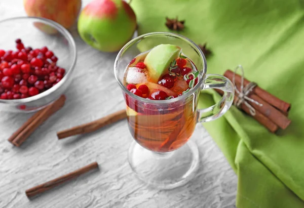 Beverage Apples Cranberry Glass Cup Wooden Table — Stock Photo, Image