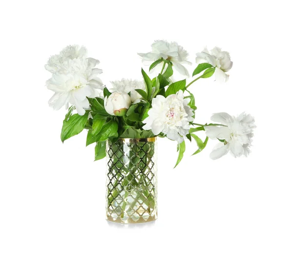 Vase Beautiful Peony Flowers White Background — Stock Photo, Image