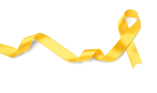 Yellow Ribbon White Background Cancer Concept — Stock Photo, Image