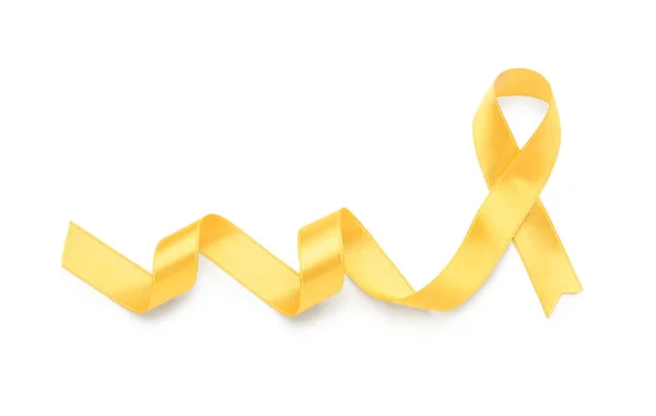 Yellow Ribbon White Background Cancer Concept — Stock Photo, Image