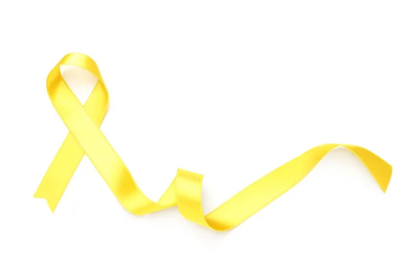 Yellow Ribbon White Background Cancer Concept — Stock Photo, Image