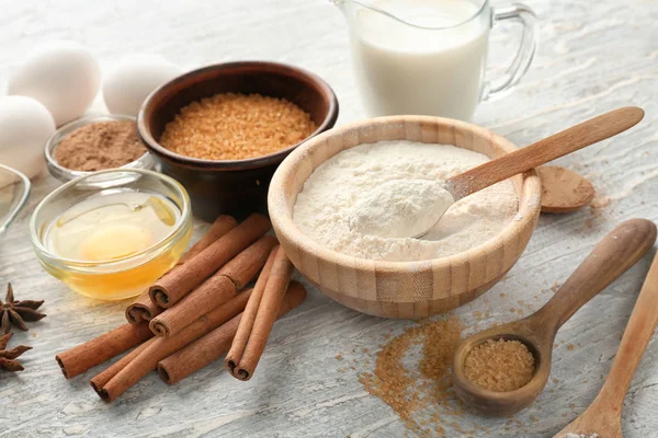 Ingredients Cooking Cinnamon Buns Table — Stock Photo, Image