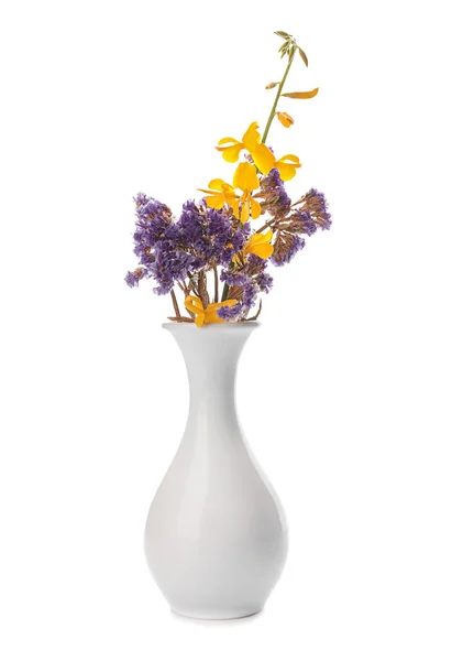 Vase Beautiful Blooming Flowers White Background — Stock Photo, Image