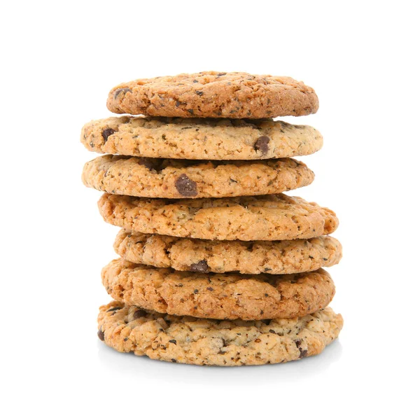 Stack Delicious Oatmeal Cookies White Background — Stock Photo, Image