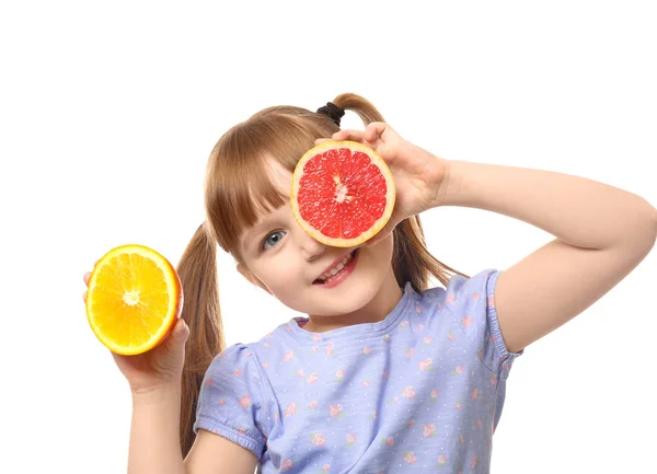 Aranyos Kislány Citrusfélék Fehér Háttér — Stock Fotó