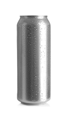Aluminum can of cold beer on white background clipart