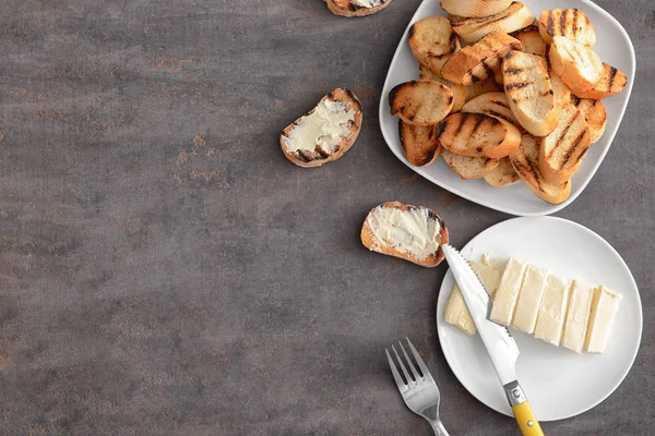 Tasty Toasted Bread Butter Table Top View — Stock Photo, Image