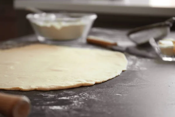 Raw Dough Kitchen Table Baking Workshop — Stock Photo, Image