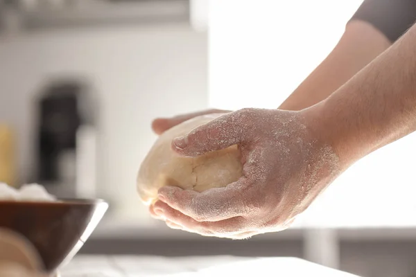 Baker Holding Dough Closeup — Stock Photo, Image