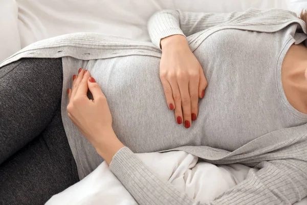 Morning Beautiful Pregnant Woman Lying Bed — Stock Photo, Image