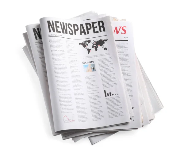Stapel Zeitungen Auf Weißem Hintergrund — Stockfoto