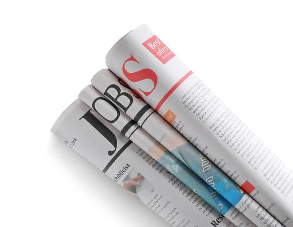 Folded Newspapers Headline Jobs White Background — Stock Photo, Image