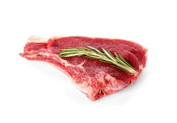 Rohes Fleisch Mit Rosmarin Auf Weißem Hintergrund — Stockfoto