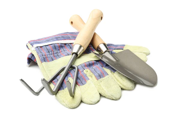 Gardening Tools Gloves White Background — Stock Photo, Image
