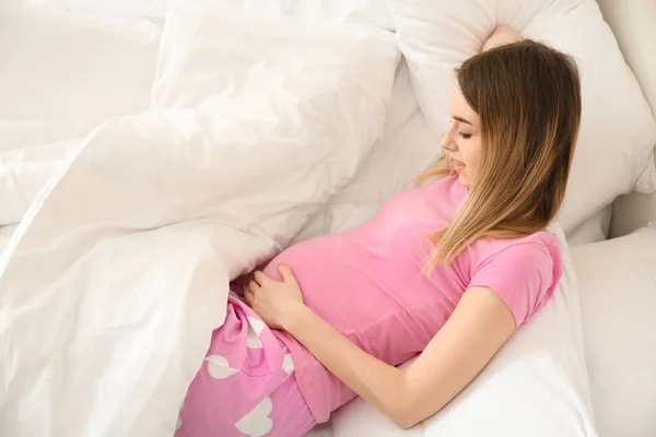 Morning Beautiful Young Pregnant Woman Bed — Stock Photo, Image