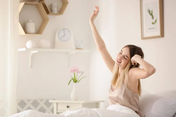 Morning Beautiful Young Woman Bedroom — Stock Photo, Image