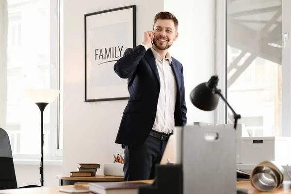Businessman Talking Phone Office — Stock Photo, Image