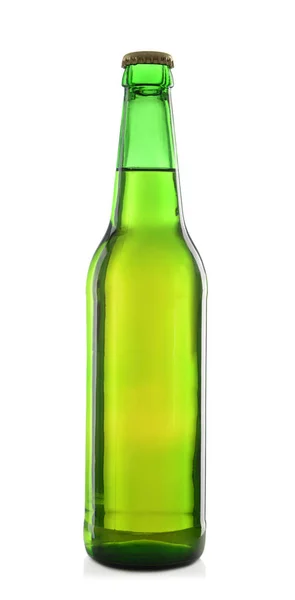 Botella Vidrio Cerveza Fría Sobre Fondo Blanco —  Fotos de Stock