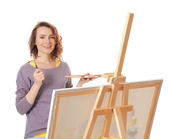 Female Artist Painting White Background — Stock Photo, Image