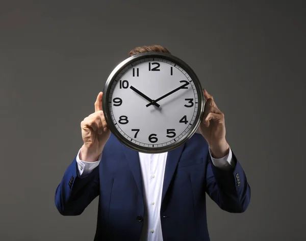 Businessman Clock Dark Background Time Management Concept — Stock Photo, Image