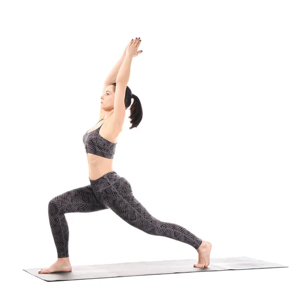 Mujer Joven Practicando Yoga Sobre Fondo Blanco — Foto de Stock