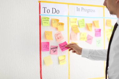 Scrum görev kurulu Office yakınındaki etiketi ile adam