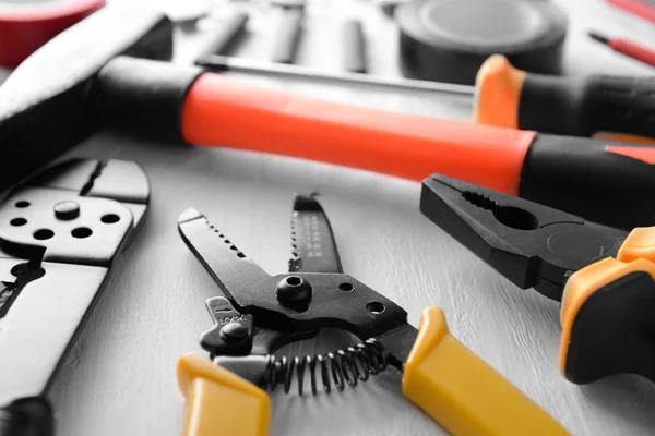 Different Electrician Supplies Table — Stock Photo, Image