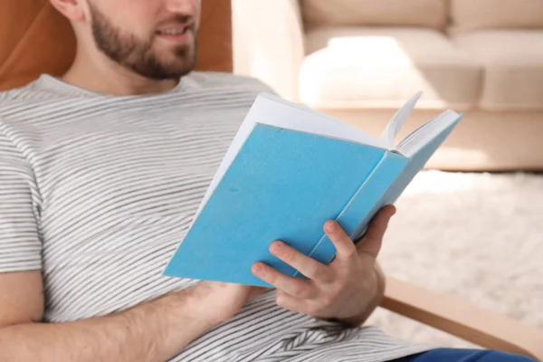 Young Man Reading Book Home — Stock Photo, Image