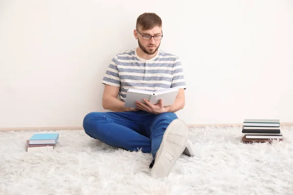 Young Man Reading Books Home — Stock Photo, Image