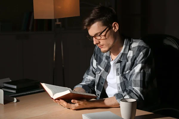 Young Man Reading Book Late Evening — Stock Photo, Image