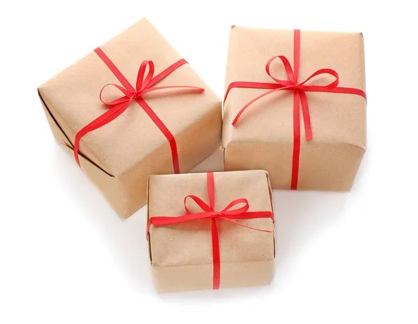 Beautiful Gift Boxes White Background — Stock Photo, Image