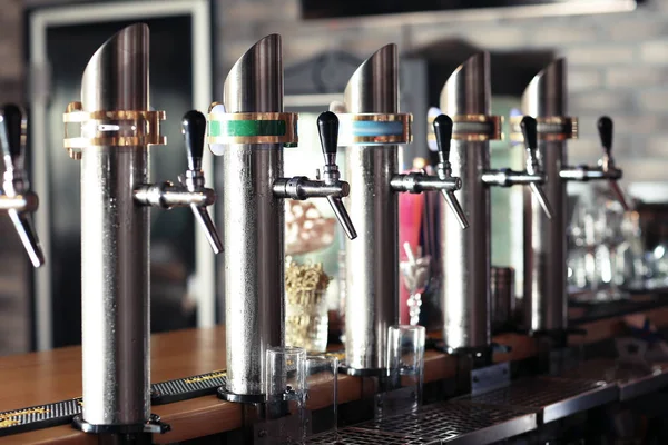 Draft Beer Taps Modern Bar — Stock Photo, Image