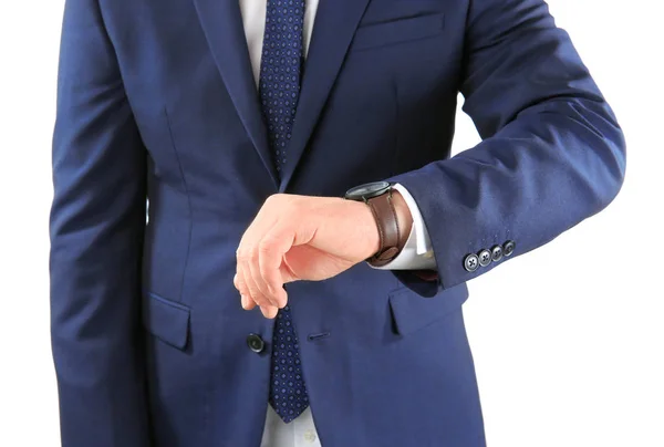 Man Wrist Watch White Background Time Management Concept — Stock Photo, Image