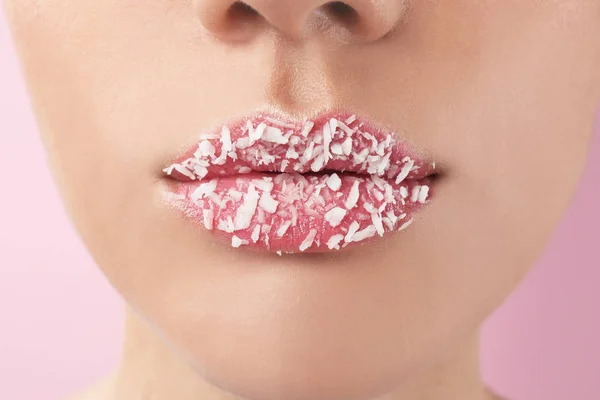 Labios Hermosa Mujer Joven Con Maquillaje Creativo Primer Plano — Foto de Stock