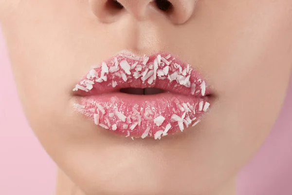 Lippen Van Mooie Jonge Vrouw Met Creatieve Make Close — Stockfoto