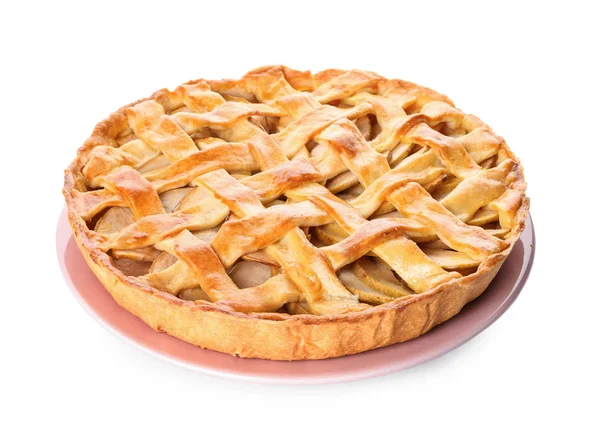 Смачний Домашній Яблучний Пиріг Білому Тлі — стокове фото