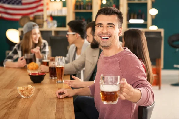 Young Man Friends Drinking Beer Bar — Stock Photo, Image