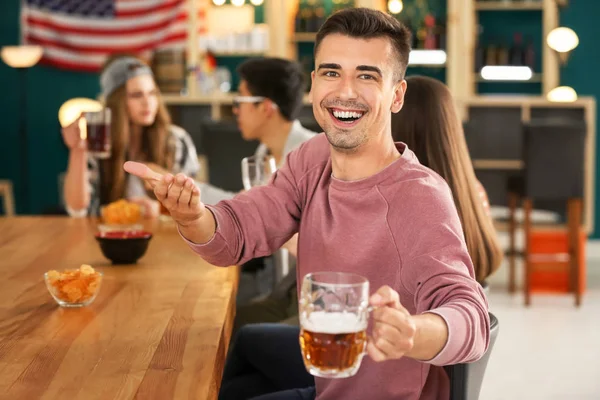 Young Man Friends Drinking Beer Bar — Stock Photo, Image