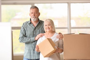 Yeni evde hareketli kutular ile Olgun çift