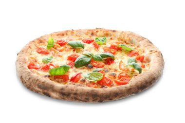 beyaz zemin üzerine lezzetli pizza