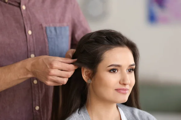 Professional Hairdresser Working Client Beauty Salon — Stock Photo, Image