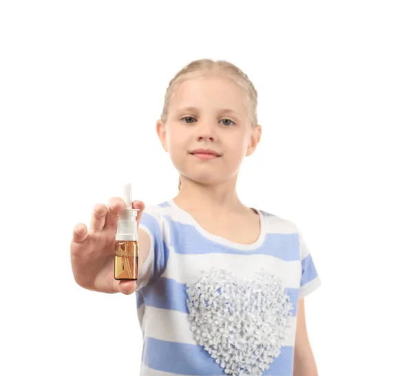 Little Girl Nasal Drops White Background Allergy Concept — Stock Photo, Image