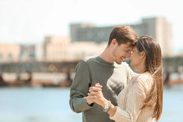 Happy Young Couple Dancing Outdoors — Stock Photo, Image