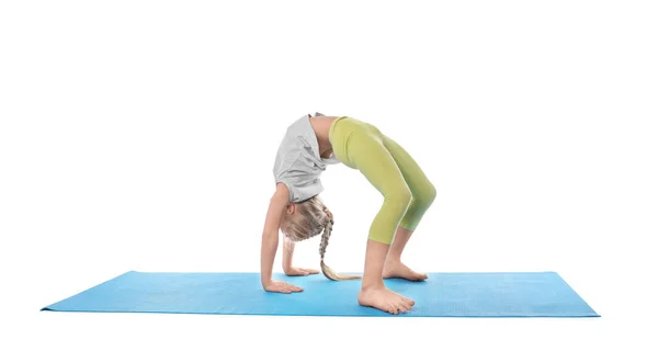 Little Girl Practicing Yoga White Background — Stock Photo, Image